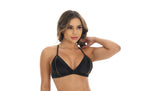 Top preto brilhoso com listra amarela em Preto – Doce Malícia