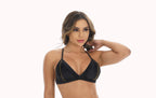 Top preto brilhoso com listra amarela – Doce Malícia