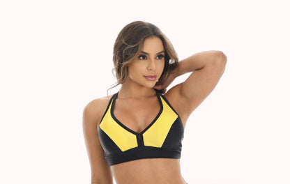 Top em amarelo e preto com alças cruzadas – Doce Malícia
