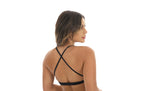 Top preto brilhoso com listra amarela em Preto – Doce Malícia