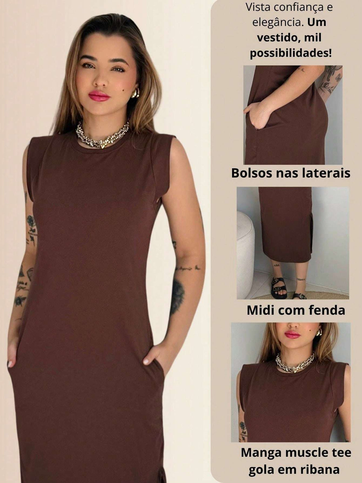 Vestido Midi Muscle Tee com Bolsos – Doce Malícia