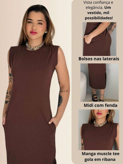 Vestido Midi Muscle Tee com Bolsos – Doce Malícia