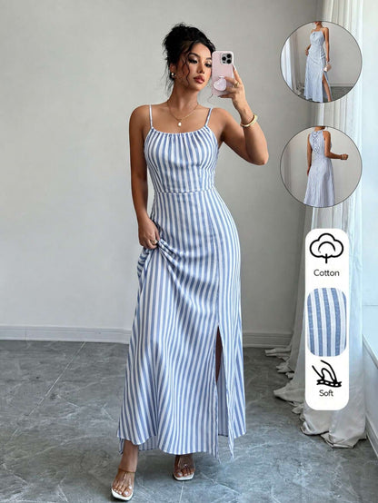 Vestido Feminino Algodão Linho Azul E – Doce Malícia