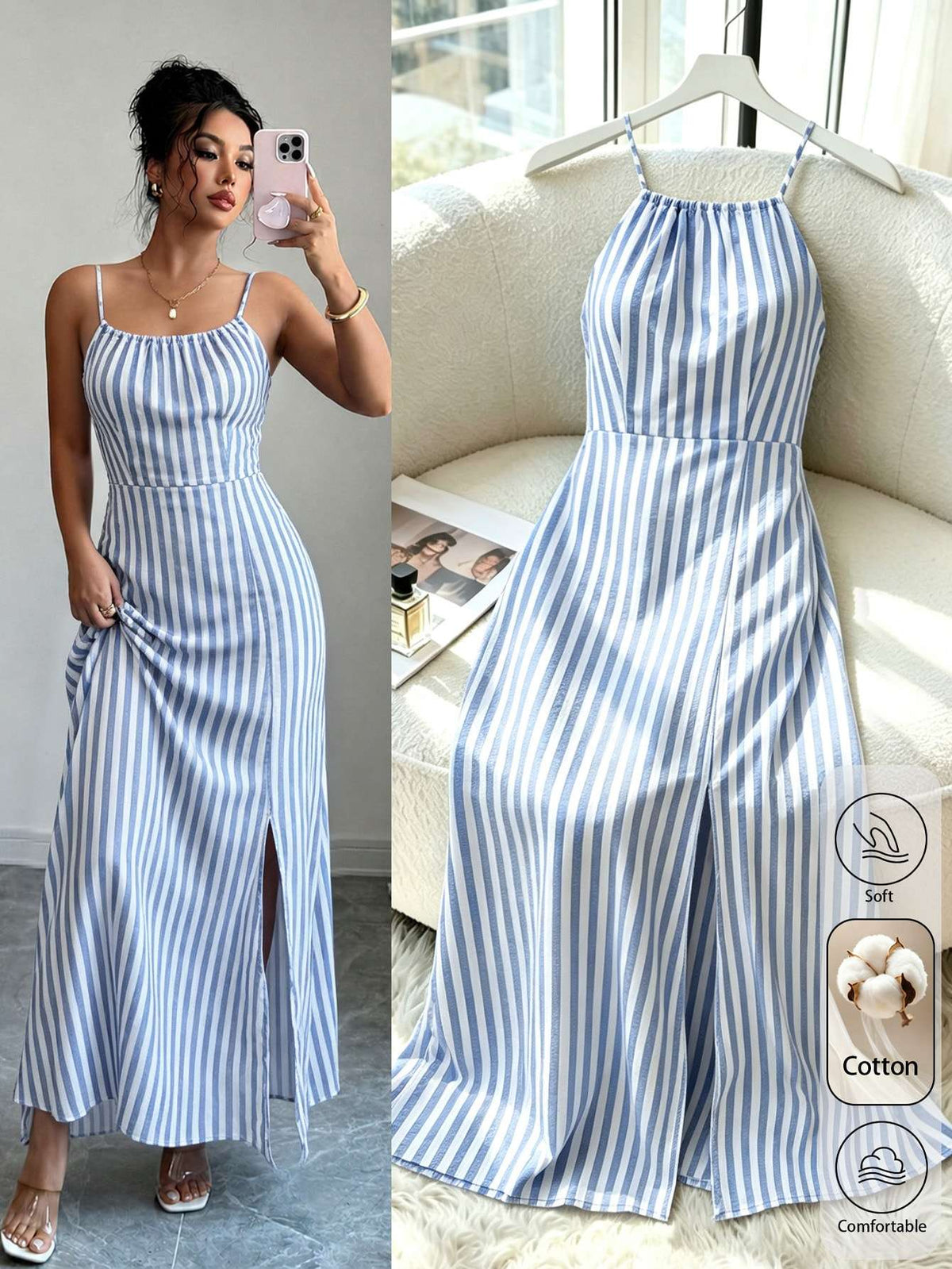 Vestido Feminino Algodão Linho Azul E – Doce Malícia