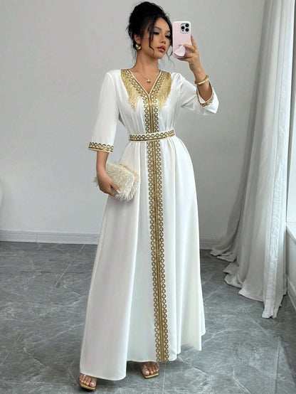 Vestido Longo Feminino Franjas Dourado – Doce Malícia
