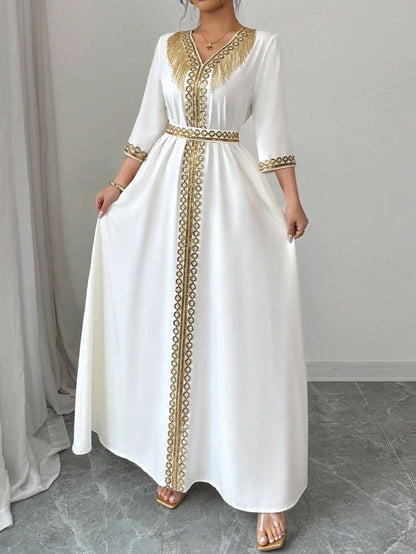 Vestido Longo Feminino Franjas Dourado – Doce Malícia