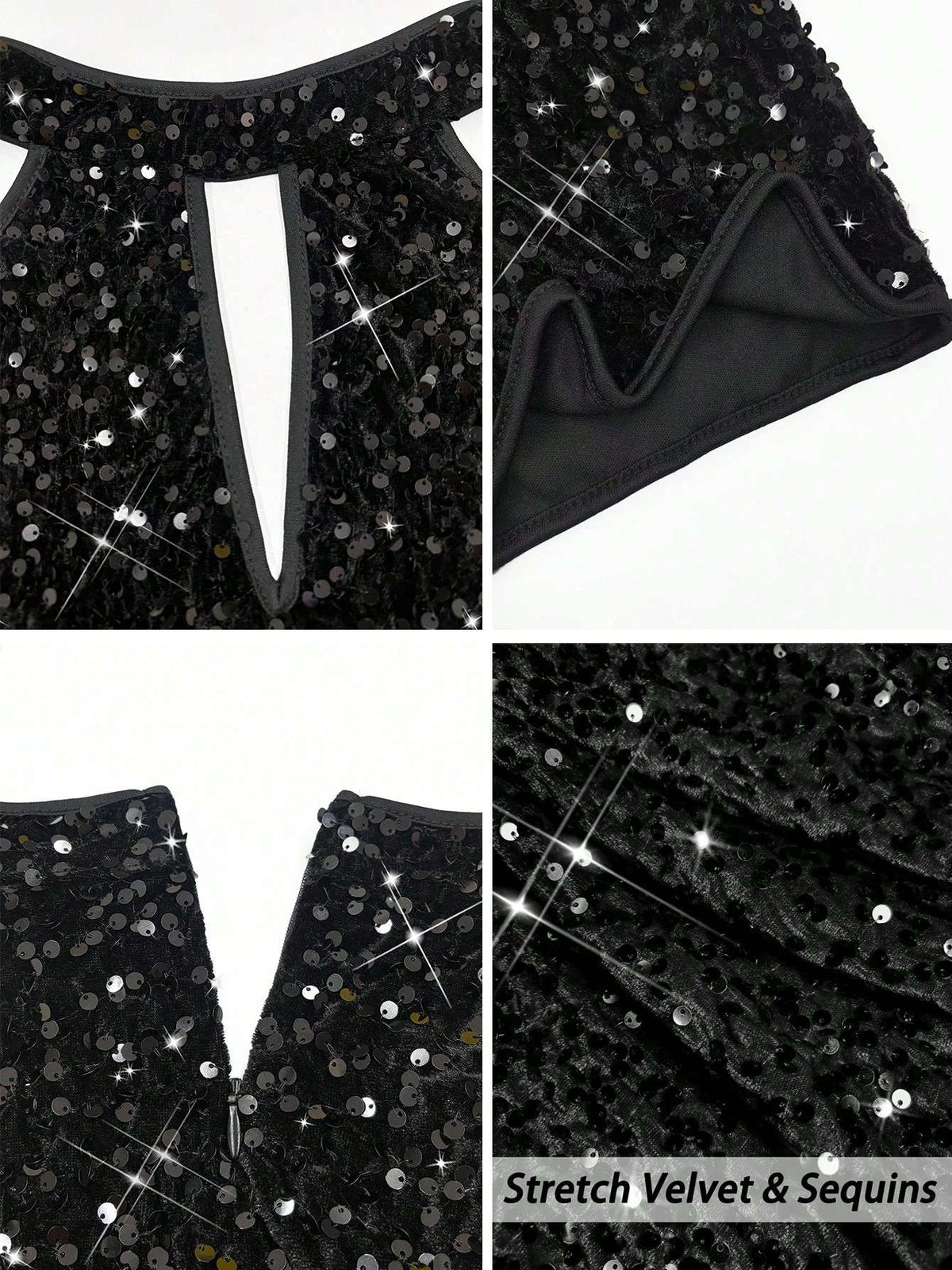 Vestido Curto Feminino Paetê Gola Alta – Doce Malícia