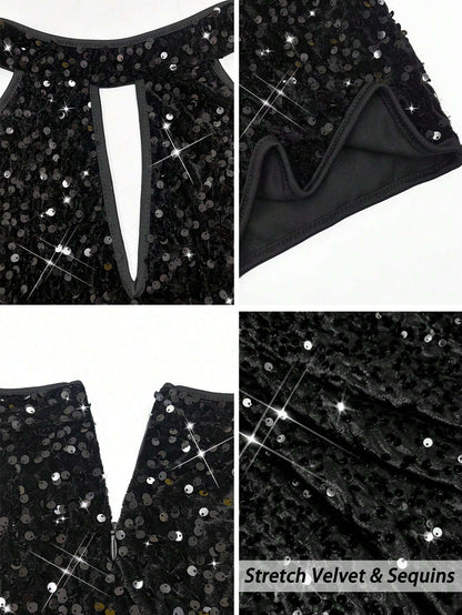 Vestido Curto Feminino Paetê Gola Alta – Doce Malícia