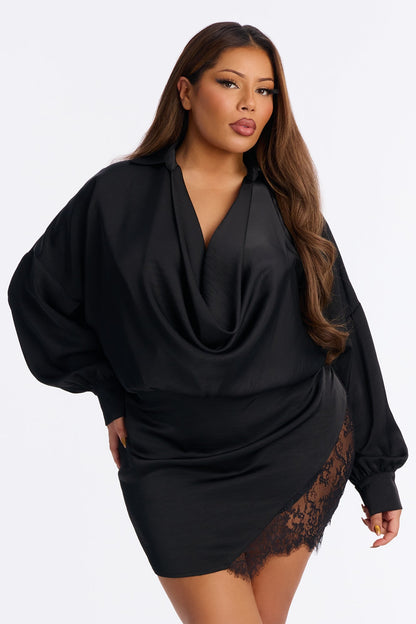Vestido Feminino Curto Renda Cetim Preto – Doce Malícia