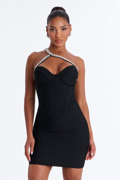 Vestido Feminino Curto Strass Preto – Doce Malícia