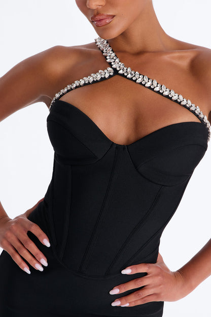 Vestido Feminino Curto Strass Preto – Doce Malícia