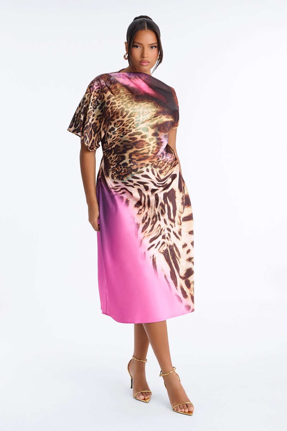 Vestido Feminino Estampado Midi Dourado – Doce Malícia