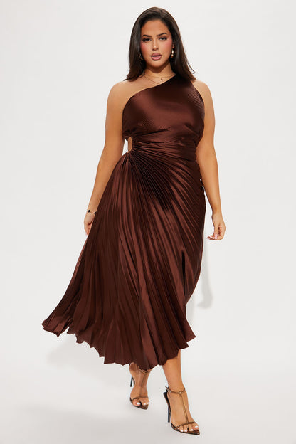 Vestido Feminino Longo Cetim Marrom – Doce Malícia