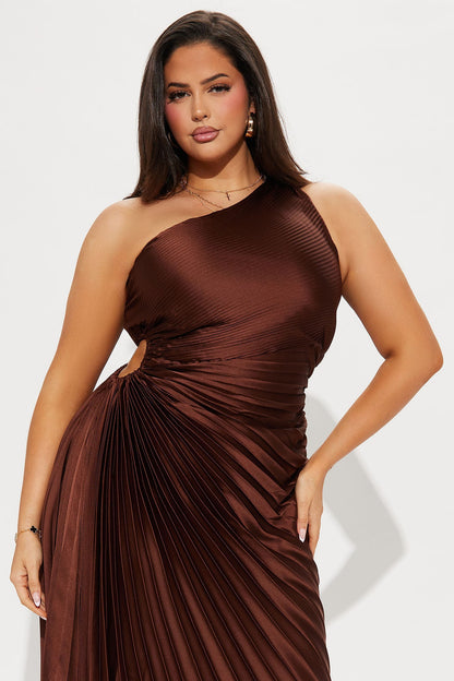 Vestido Feminino Longo Cetim Marrom – Doce Malícia