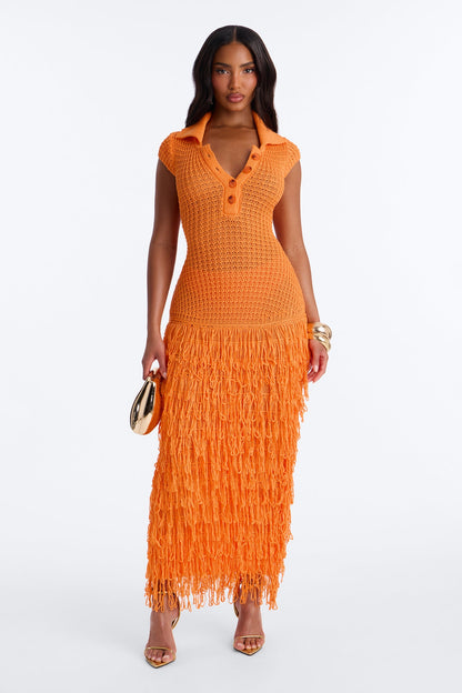 Vestido Feminino Longo Crochê Marrom – Doce Malícia