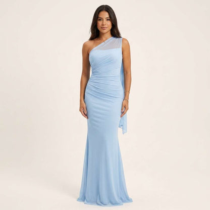 Vestido Longo Um Ombro Tule – Doce Malícia - Azul Bebê