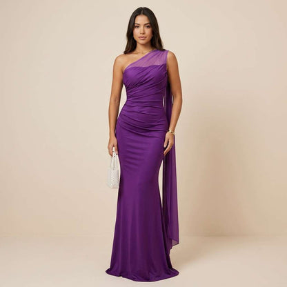 Vestido Longo Um Ombro Tule – Doce Malícia - Púrpura