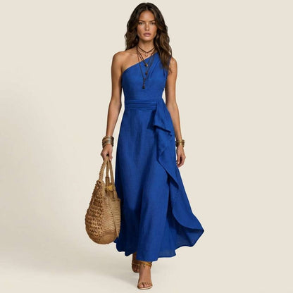 Vestido Feminino Longo de Ombro – Doce Malícia - Azul Royal