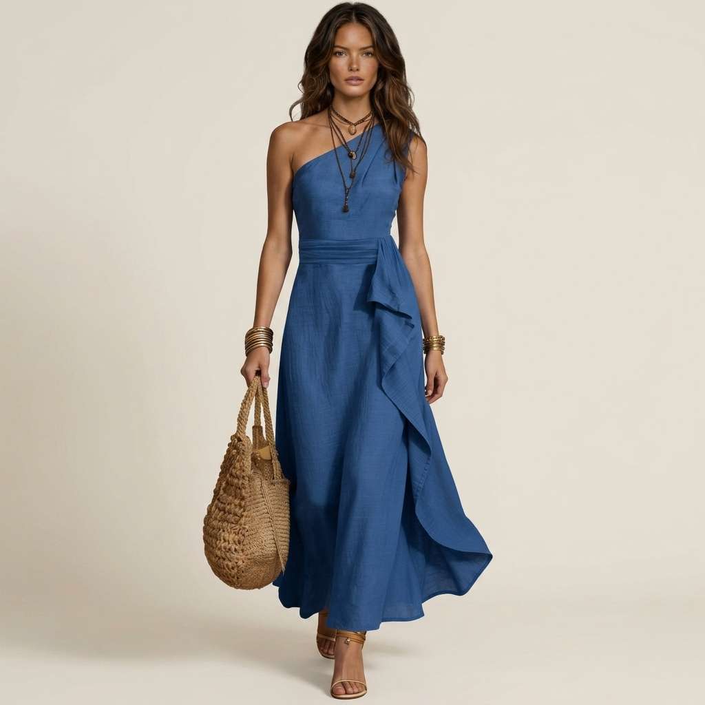 Vestido Feminino Longo de Ombro – Doce Malícia - Azul