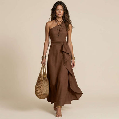 Vestido Feminino Longo de Ombro – Doce Malícia - Castanho