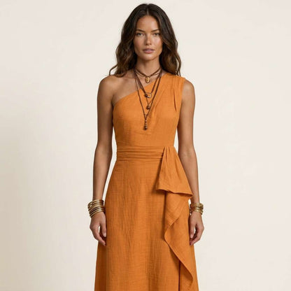 Vestido Feminino Longo de Ombro – Doce Malícia - Damasco