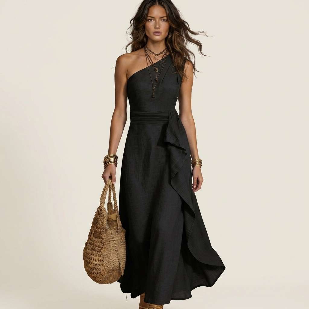 Vestido Feminino Longo de Ombro – Doce Malícia - Preto