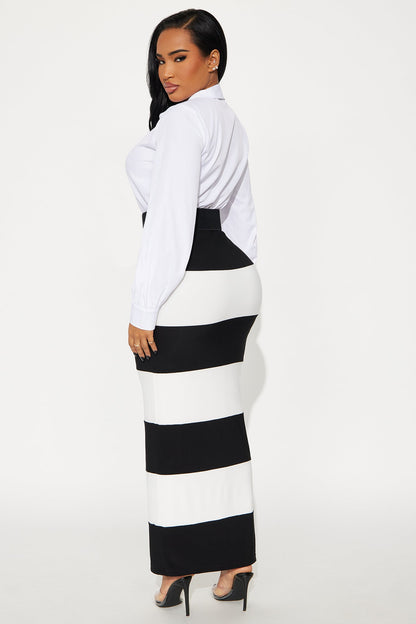 Vestido Feminino Longo Listrado Branco – Doce Malícia