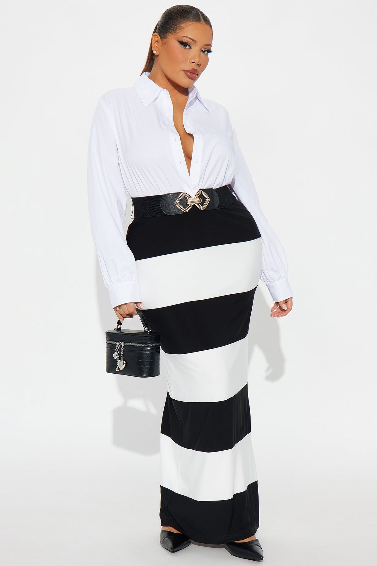 Vestido Feminino Longo Listrado Branco – Doce Malícia