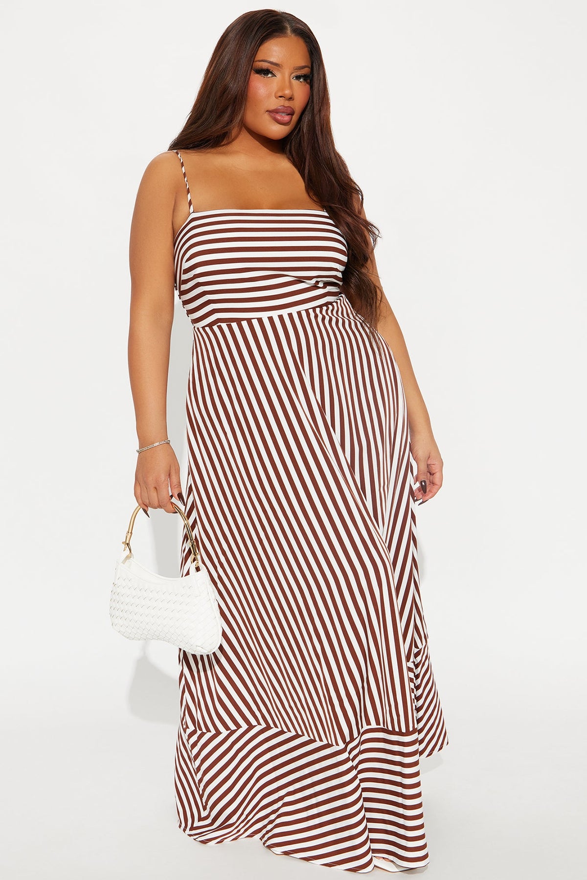 Vestido Feminino Longo Listrado Marrom – Doce Malícia