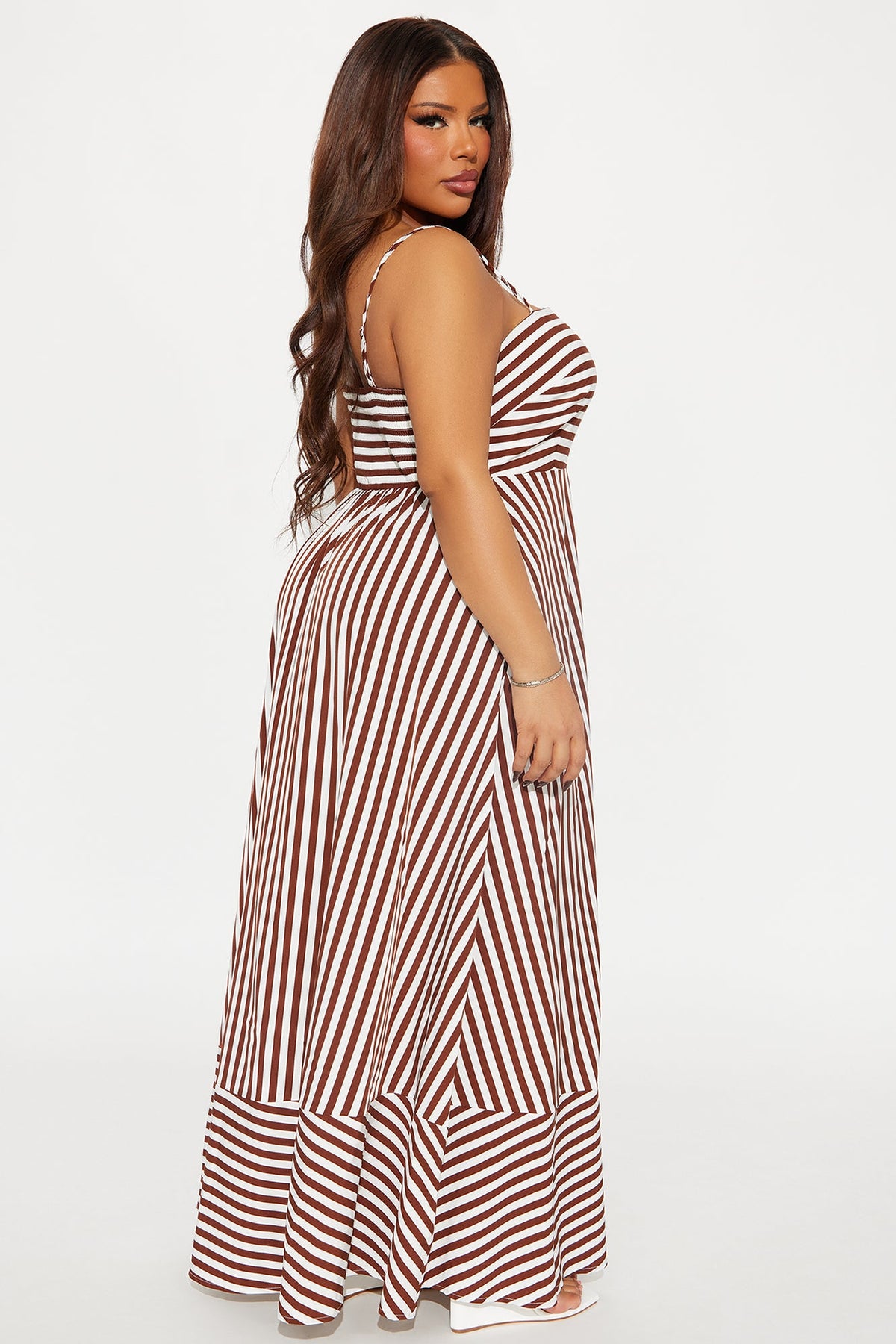 Vestido Feminino Longo Listrado Marrom – Doce Malícia