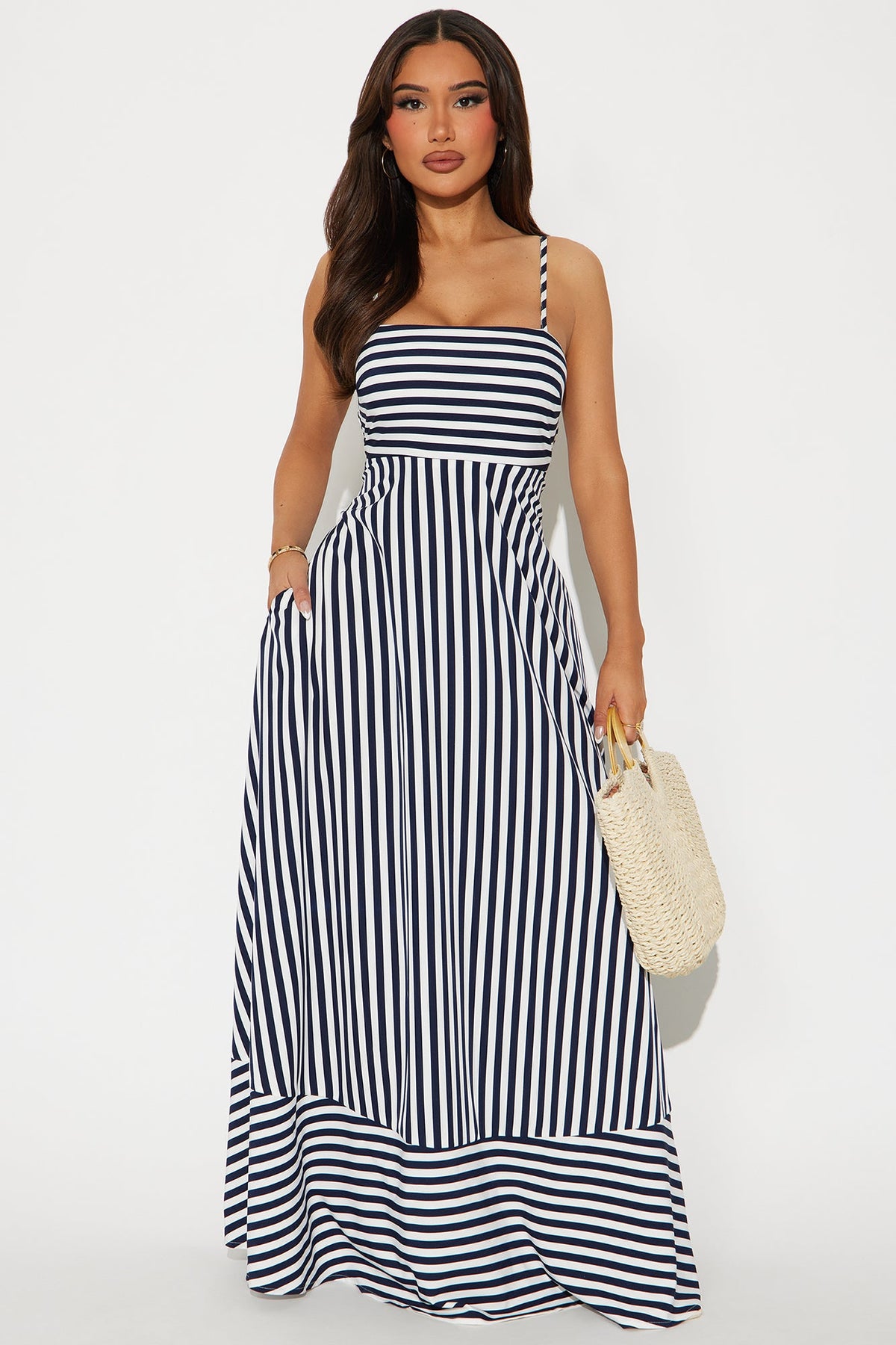 Vestido Feminino Longo Listrado Marrom – Doce Malícia