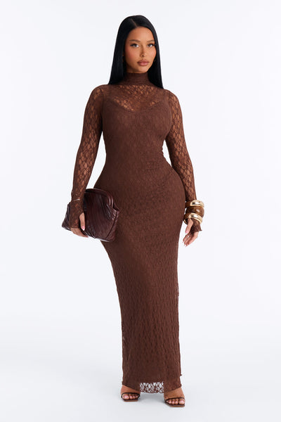 Vestido Feminino Longo Renda Marrom – Doce Malícia