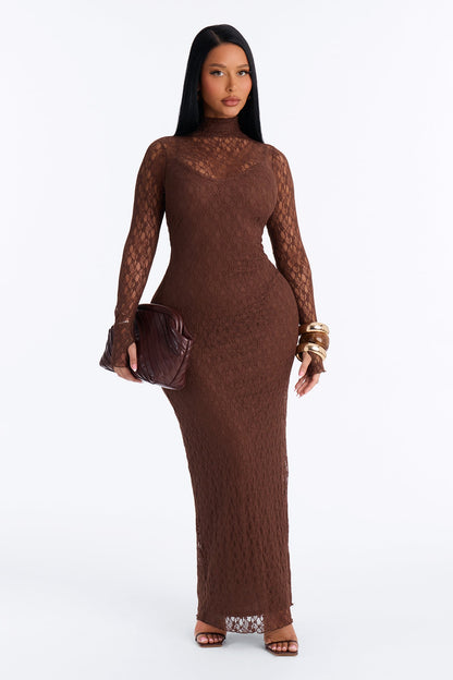 Vestido Feminino Longo Renda Marrom – Doce Malícia