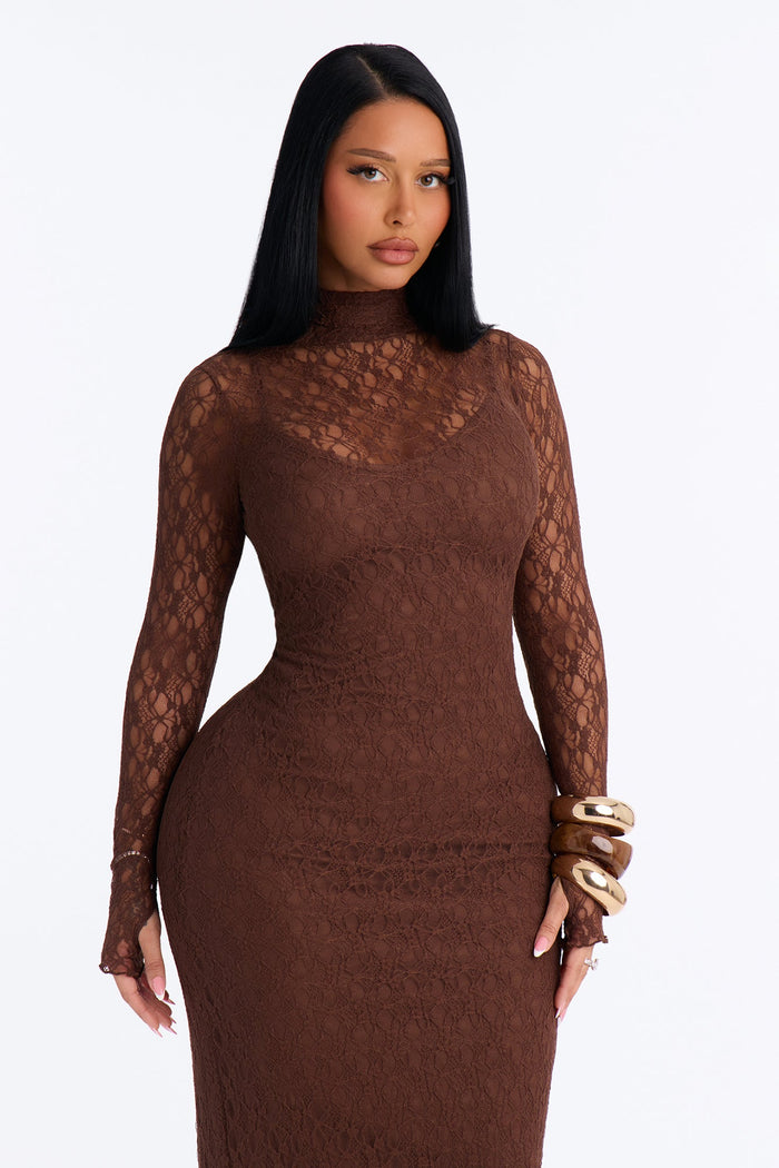 Vestido Feminino Longo Renda Marrom – Doce Malícia — Doce Malícia