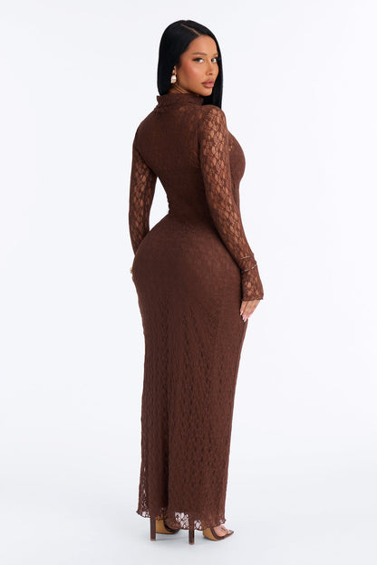 Vestido Feminino Longo Renda Marrom – Doce Malícia