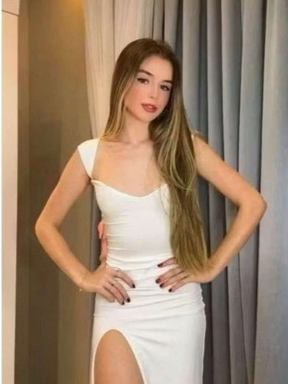 Vestido Longo Decote Coracao com Fenda – Doce Malícia
