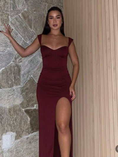 Vestido Longo Decote Coracao com Fenda – Doce Malícia