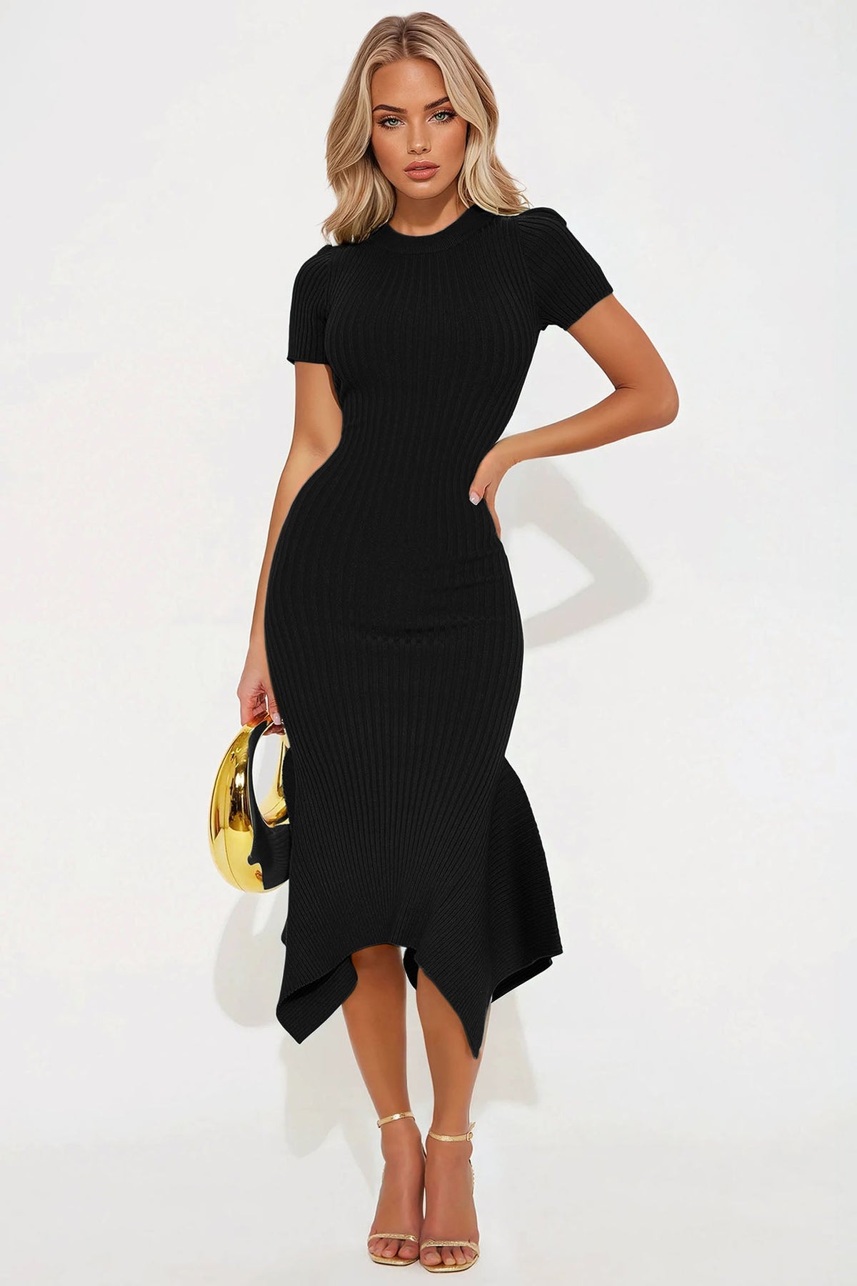 Vestido Feminino Midi Canelado Preto – Doce Malícia