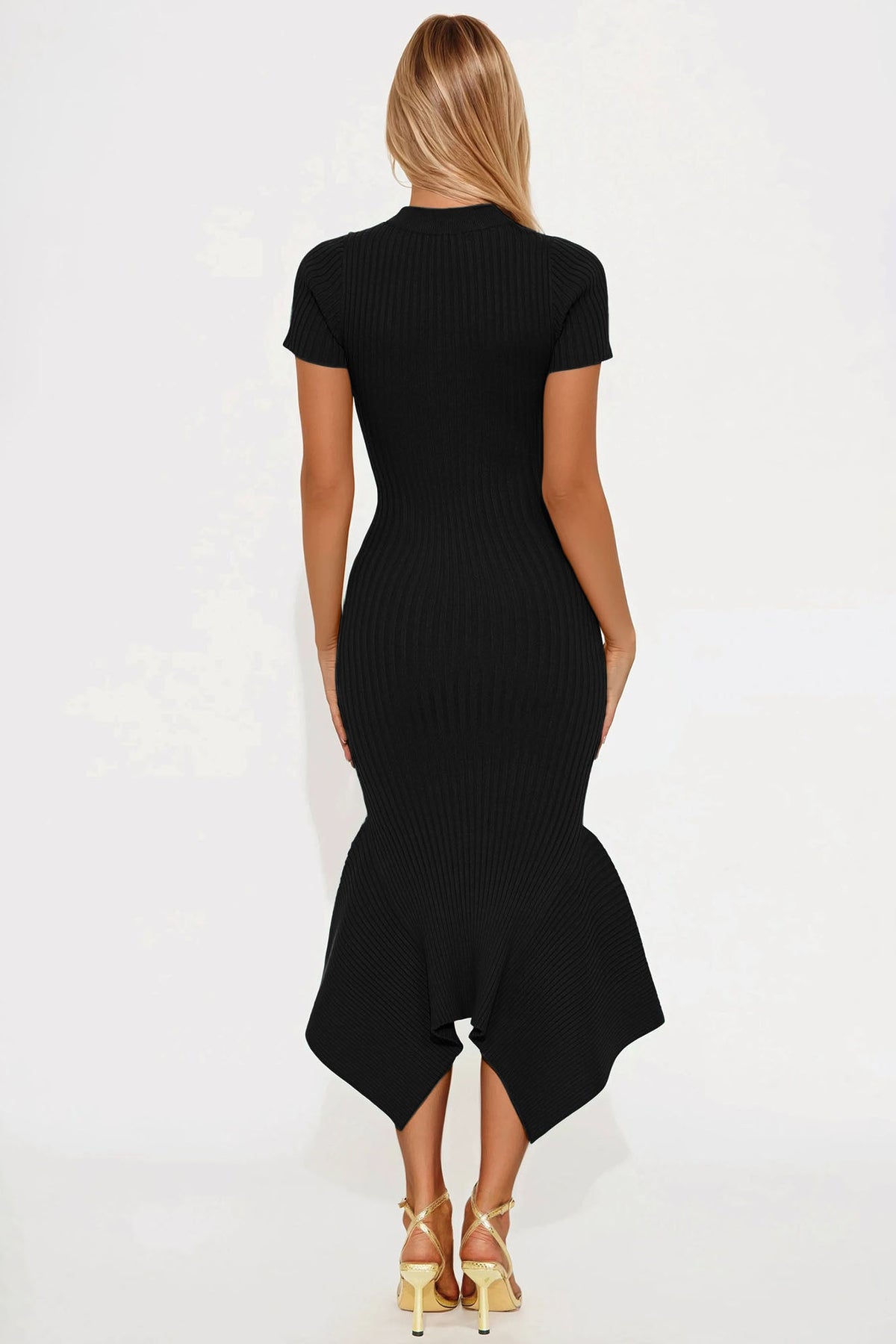 Vestido Feminino Midi Canelado Preto – Doce Malícia
