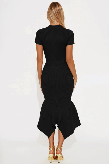 Vestido Feminino Midi Canelado Preto – Doce Malícia