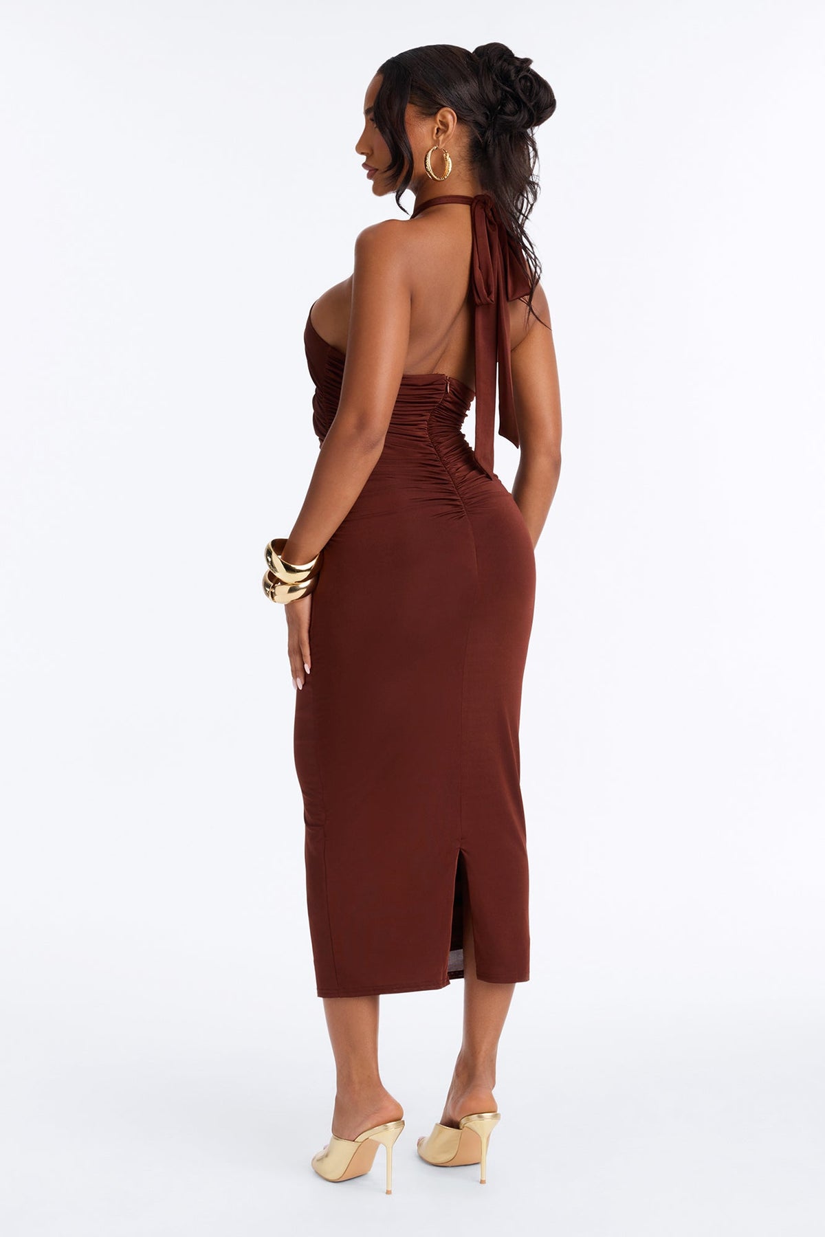 Vestido Feminino Midi Frente Única Marrom – Doce Malícia