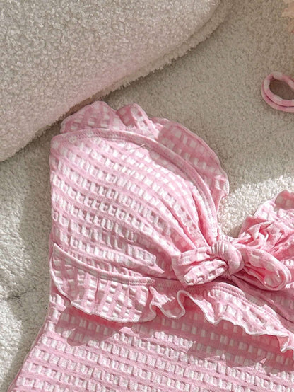 Maiô Poá Xadrez Rosa com Laço – Doce Malícia