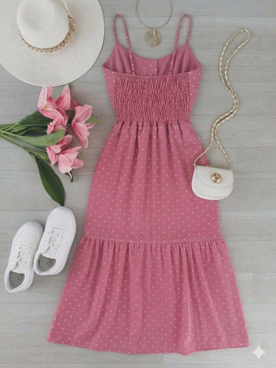 Vestido Midi Botões Alça Fina Poá – Doce Malícia