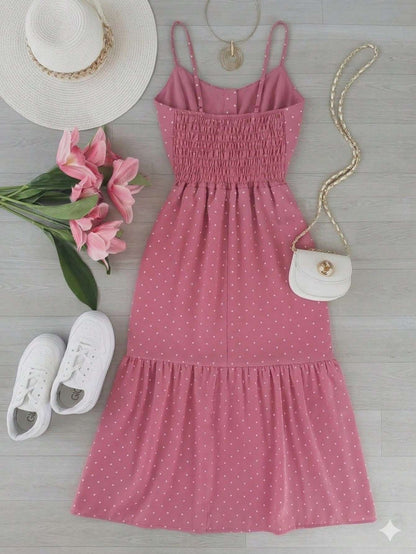 Vestido Midi Botões Alça Fina Poá – Doce Malícia