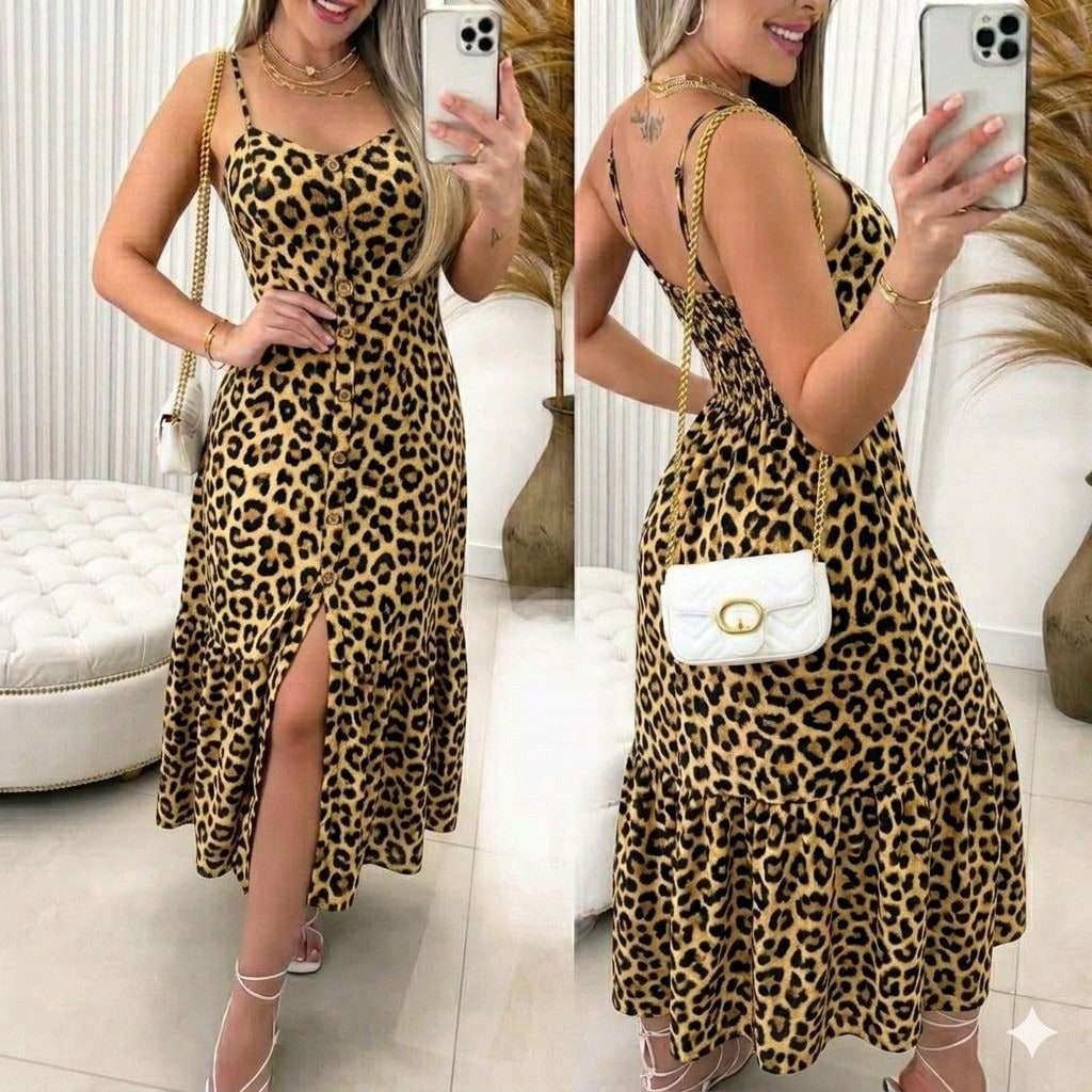 Vestido Midi Botões Alça Fina Poá – Doce Malícia