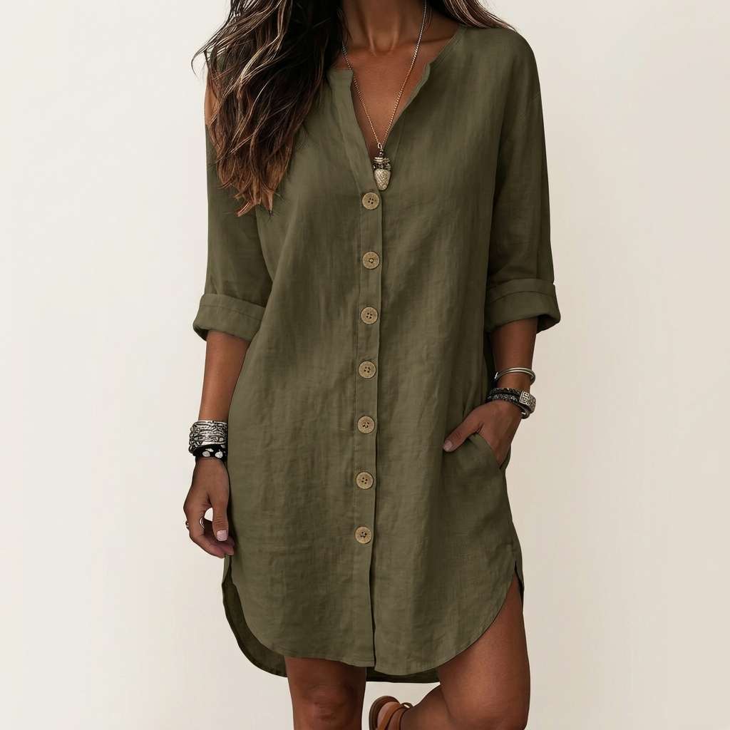Vestido Chemise Botões Linho – Doce Malícia - Caqui