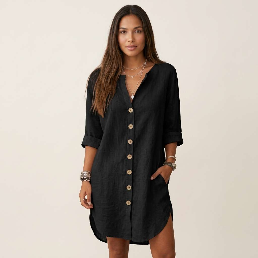Vestido Chemise Botões Linho – Doce Malícia - Preto