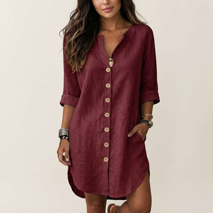 Vestido Chemise Botões Linho – Doce Malícia - Vinho