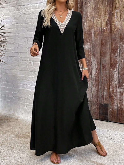 Vestido Longo Feminino Manga Longa Renda Preto – Doce Malícia
