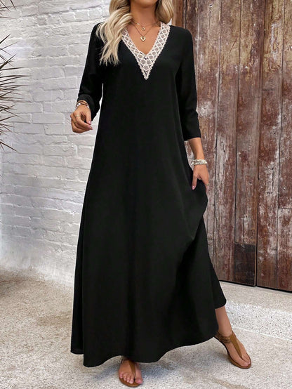 Vestido Longo Feminino Manga Longa Renda Preto – Doce Malícia
